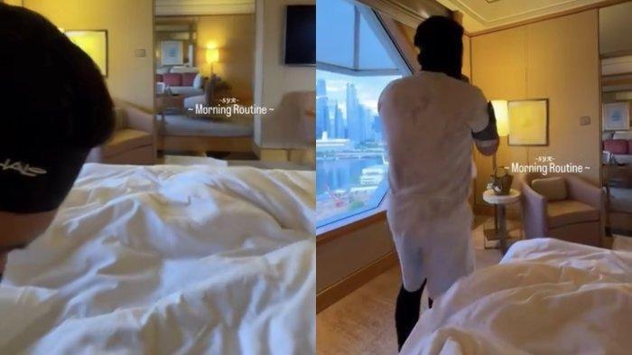 Reino Barack mendudukkan kepala cium perut Syahrini sebelum pergi lari pagi.