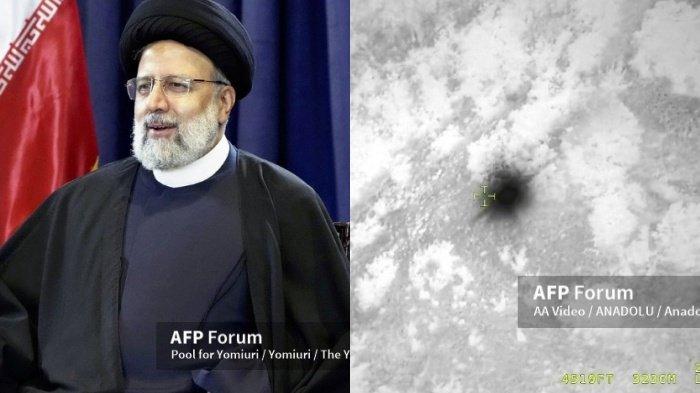 KONDISI PRESIDEN IRAN - Presiden Iran, Ebrahim Raisi. Kanan: Tangkapan layar dari video yang menunjukkan Kendaraan Udara Tak Berawak Akinci, yang berpartisipasi dalam operasi pencarian dan penyelamatan helikopter yang membawa Presiden Iran Ebrahim Raisi dan delegasinya di Iran, Senin (20/5/2024). Profil Presiden Iran, Ebrahim Raisi. Helikopter yang ditumpangi terbakar. Salah satu pejabat Iran menyebut belum ada tanda-tanda kehidupan.