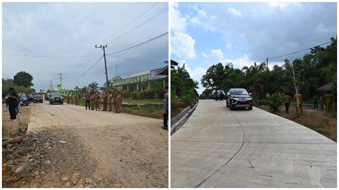 PERBAIKAN JALAN - Foto sebelum (kiri) dan sesudah (Kanan) perbaikan jalan di Kabupaten Paser yang didokumentasikan pada Februari 2024.