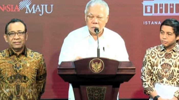 PEJABAT BARU OTORITA IKN - Pelaksana Tugas (Plt) Kepala Otorita Ibu Kota Nusantara (OIKN) Basuki Hadimuljono menyampaikan keterangan di Kantor Presiden (Kanpres), Jakarta Pusat, Senin (3/6/2024). Ada apa dengan IKN Kaltim? Kepala dan Wakil Otorita, Bambang Susantono dan Dhony Rahajoe mundur hampir bersamaan.