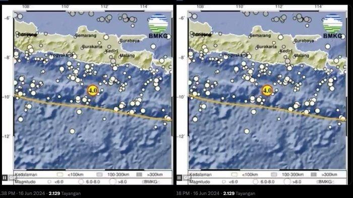 GEMPA HARI INI - Info gempa terkini Minggu (16/6/2024). Gempa magnitudo 4,0 guncang Pacitan.
