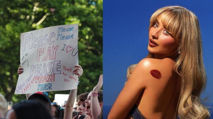 LAGU VIRAL. Poster saat Sabrina Carpenter pertama kali tampilkan lagu Please Please Please live di Gov Ball New York City. 