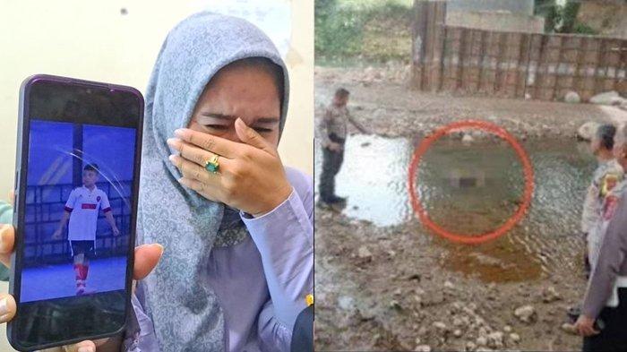 DUGAAN POLISI ANIAYA AFIF MAULANA - Anggun Anggriani (32), ibu almarhum Afif Maulana (13), menunjukkan foto anaknya sambil menahan tangis di kantor LBH Padang, Kota Padang, Sumatera Barat, Senin (24/6/2024). Kanan: Lokasi penemuan jenazah di bawah jembatan Batang Kuranji, Padang, Sumatera Barat. Trending ada apa dengan Polda Sumbar? Buntut dugaan polisi aniaya Afif Maulana jadi viral, Polda Sumbar disorot karena mencari orang yang viralkan.