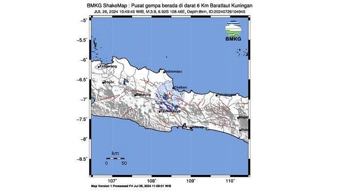 Pada hari ini, Jumat (26/7/2024) gempa kembali melanda Kuningan pada pukul 10.49 WIB dengan kekuatan magnitudo 3,9.