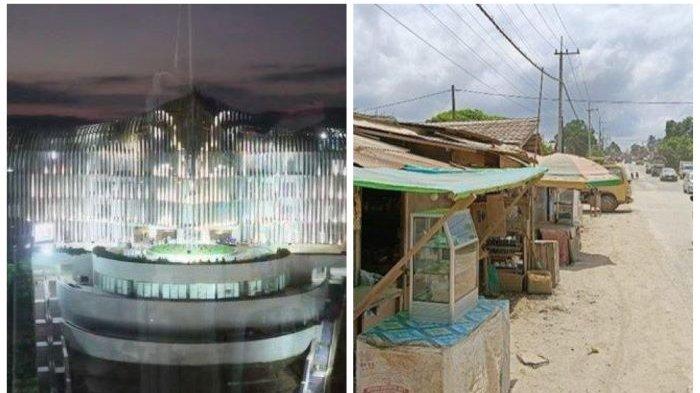 Kantor Presiden di IKN Kaltim dan rumah warga yang tertutup debu