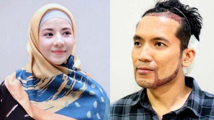 Natasha Rizky (kiri), Desta (kanan). Desta disorot dengan penampilan barunya yaitu brewokan, ini reaksi Natasha.