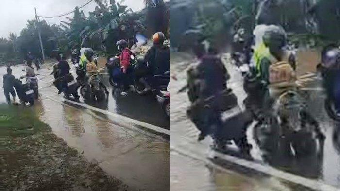Tidak hanya di wilayah Kelurahan Penajam, banjir juga melanda daerah Muan, jalan poros menuju Ibu Kota Nusantara atau IKN Nusantara, Kabupaten Penajam Paser Utara, Provinsi Kalimantan Timur.