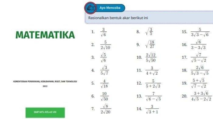 Soal Matematika kelas 8 SMP halaman 37 Kurikulum Merdeka, cek referensi kunci jawabannya.