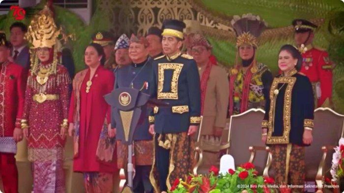IKN KALTIM - Presiden Jokowi dan Ibu Negara Iriana saat upacara HUT RI di IKN, Sabtu (17/8/2024). 