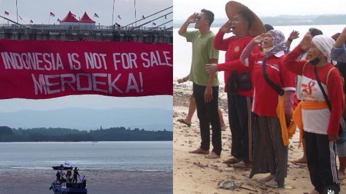 Fakta di balik upacara HUT ke-79 RI di IKN Kaltim, banner Indonesia Not For Sale di Jembatan Pulau Balang dari aktivis dan warga terdampak IKN, Sabtu (17/8/2024).