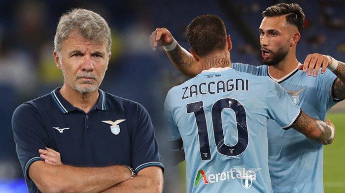 Pelatih Marco Baroni serta dua pemain andalan Lazio, Mattia Zaccagni dan Taty Castellanos.