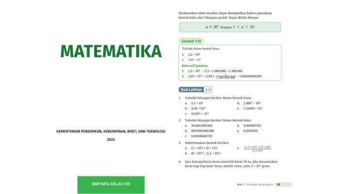 Soal Matematika kelas 8 halaman 39 Kurikulum Merdeka, cek referensi kunci jawabannya.