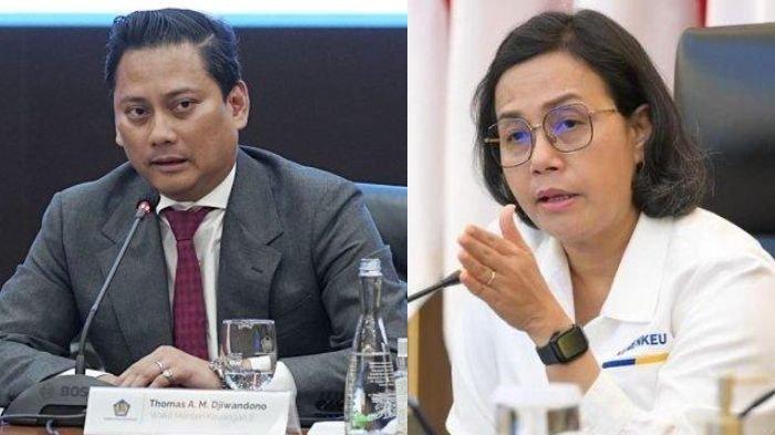 Thomas Djiwandono (kiri), Sri Mulyani (kanan). Keponakan Prabowo disebut calon kuat Menteri Keuangan di pemerintahan berikutnya.