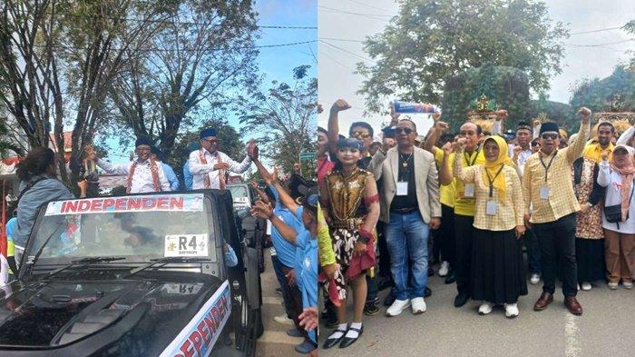 Bakal pasangan calon Basri-Chusnul dan Neni Moerniaeni-Agus Haris saat akan mendaftar Pilkada 2024 di KPU Bontang, Rabu (28/8/2024).