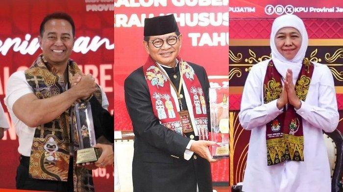 (Kiri-kanan) Cagub Pilkada Jateng 2024, Andika Perkasa; Cagub Pilkada DKI Jakarta 2024, Pramono Anung; dan Cagub Pilkada Jatim 2024, Khofifah Indar Parawansa - Simak tiga cagub terkaya di Pilkada 2024 Pulau Jawa. Ada Andika Perkasa, Pramono Anung, dan Khofifah Indar Parawansa.