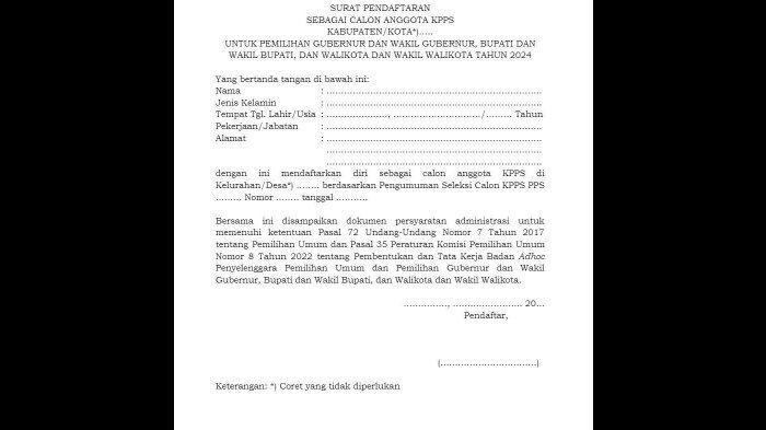 KPPS PILKADA 2024 - Contoh surat pendaftaran untuk pendaftaran KPPS Pilkada 2024.