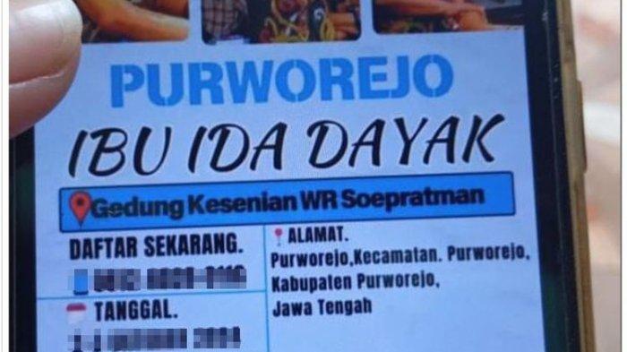 PENIPUAN: Masyarakat di Kabupaten Purworejo, Jawa Tengah diimbau untuk berhati-hati terkait informasi yang beredar mengenai kehadiran Ida Dayak di Gedung Kesenian WR Soepratman pada 2-3 Oktober 2024.