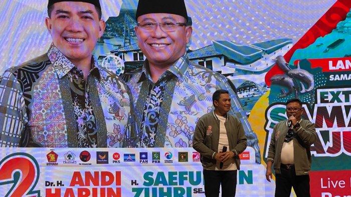 PILKADA SAMARINDA 2024 - Paslon Wali Kota dan Wakil Wali Kota Samarinda Andi Harun - Syaefuddin Zuhri saat paparkan visi misi di Teras Samarinda beberapa waktu lalu pada 6 Oktober 2024. Andi Harun sebut bakal lanjutkan gagasan 'Kota Pusat Peradaban' lewat jargon barunya yakni 'Samarinda Maju Kaltim Maju'.