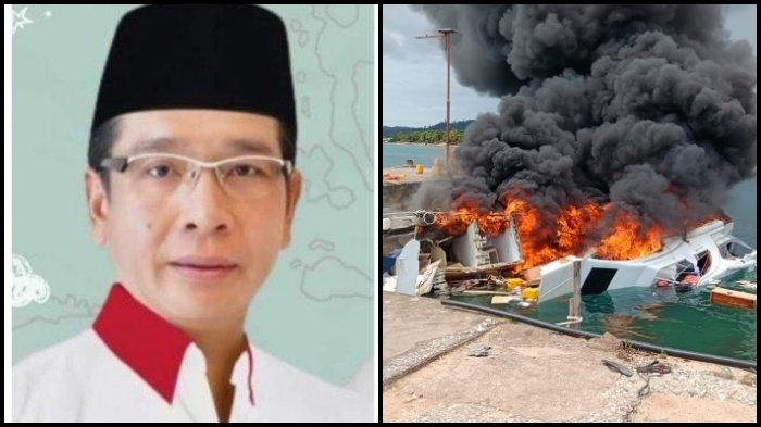 CAGUB MALUT - Benny Laos, Cagub Malut. Kanan: Kebakaran speedboat cagub Malut, Benny Laos. Sempat 2 jam tak ada denyut nadi hingga dikabarkan meninggal, Cagub Malut, Benny Laos kini sudah sadarkan diri