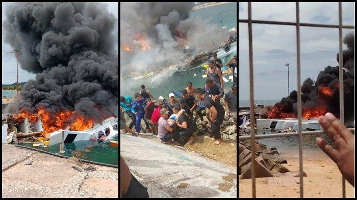 SPEEDBOAT TERBAKAR - Suasana di Pelabuhan Bobong, Taliabu ketika speedboat cagub Malut, Benny Laos terbakar. Daftar 2 korban meninggal dalam kebakaran speedboat cagub Malut di Taliabu, kondisi Benny Laos dan istrinya.