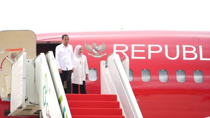 Pendaratan perdana Presiden Jokowi yang menggunakan pesawat Kepresidenan seri Boeing 737-800 di bandara VVIP IKN.TRIBUNKALTIM.CO/HO/ HUMAS BADAN BANK TANAH