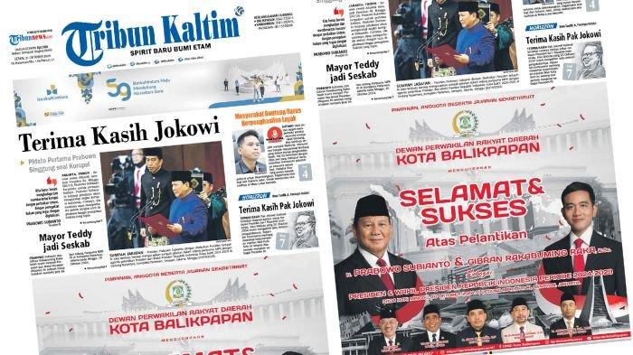 Tribun Kaltim Hari Ini, edisi Senin, 21 Oktober 2024. Membahas di antaranya soal pidato pertama Prabowo saat jadi presiden singgung soal korupsi.