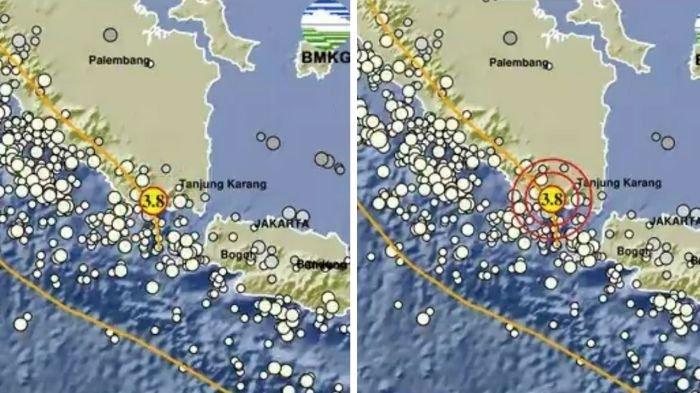 GEMPA BARUSAN - Gempa terkini 2 menit lalu guncang Tanggamus Lampung magnitudo 3.8, cek info BMKG.