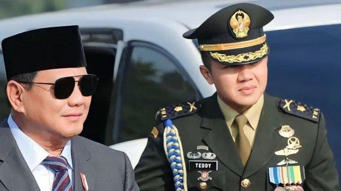 Prabowo bersama Mayor Teddy. Imbas ulah Menteri Desa dan Pembangunan Daerah Tertinggal (Mendes-PDT) Yandri Susanto, Mayor Teddy peringatkan semua menteri lewat WhatsApp Group.