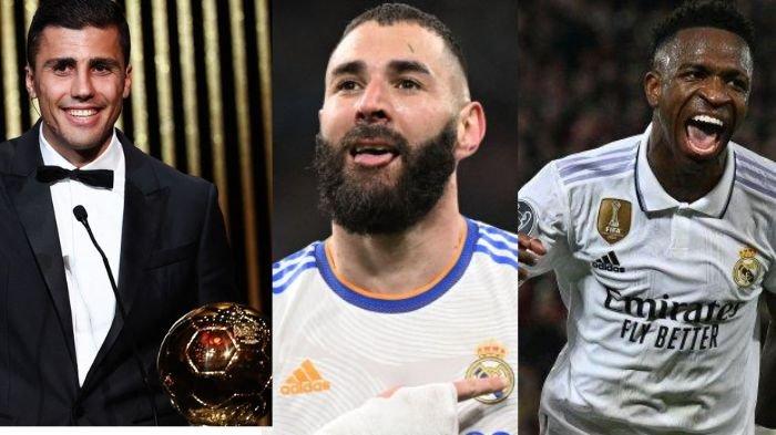 Rodri, Karim Benzema, dan Vinicius Jr. Rodri jadi pemenang Ballon d'Or 2024, Benzema nilai Vinicius lebih pantas.