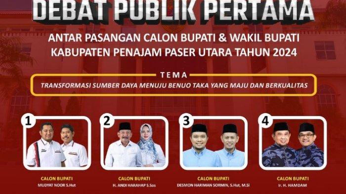 DEBAT PILKADA PPU 2024 - Empat paslon Pilkada PPU 2024 akan melakoni debat perdana malam ini, Kamis (31/10/2024). Live debat Pilkada PPU 2024 malam ini, Kamis (31/10/2024). Ada 5 panelis di debat Pilkada PPU 2024.  4 paslon beradu visi misi, gagasan dan program.