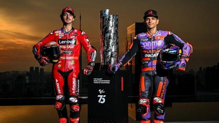 Francesco Bagnaia (kiri) dan Jorge Martin. Dua rider tersisa dalam perebutan gelar juara dunia MotoGP 2024. (motogp.com)