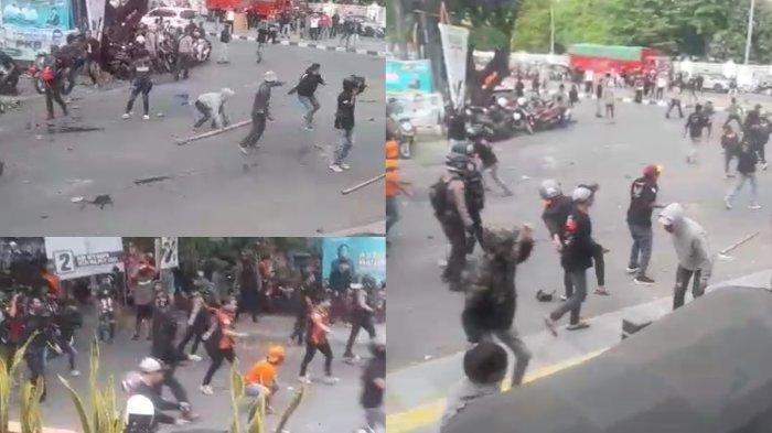 Tangkapan layar video aksi saling lempar antar pendukung Paslon Moh Ramdhan Pomanto-Azhar Arsyad Vs Andi Sudirman Sulaiman-Fatmawati Rusdi, di Jl AP Pettarani, Makassar Minggu (10/11/2024) siang.