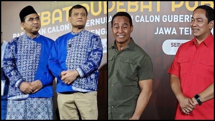 PILKADA JATENG 2024 - Dua paslon di Pilkada Jateng 2024, Ahmad Luthfi-Taj Yasin Maimoen dan Andika Perkasa-Hendrar Prihadi dalam konferensi pers usai debat kedua, Minggu (10/11/2024).  Pilkada Jateng 2024 memanas usai video Prabowo ajak pilih Ahmad Luthfi ramai beredar. Respons Andika Perkasa yang jadi rival Ahmad Luthfi