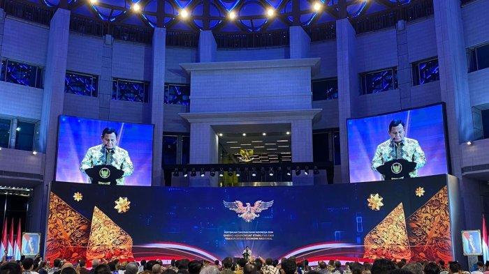 Presiden Prabowo Subianto saat memberikan pengarahan dalam Pertemuan Tahunan Bank Indonesia (PTBI) di Kompleks Bank Indonesia, Jakarta Pusat, Jumat (29/11/2024).