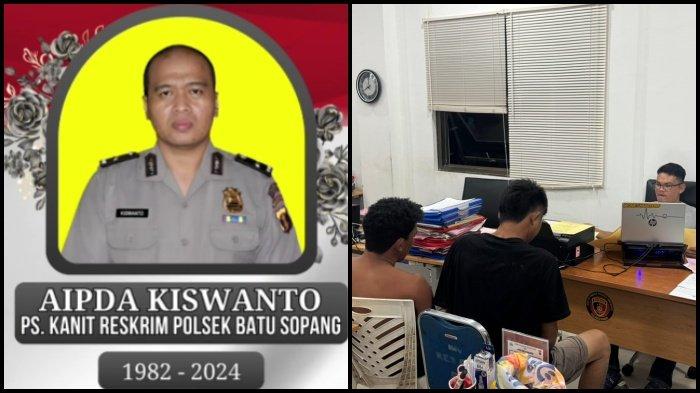 AIPDA KISWANTO MENINGGAL - Ps Kanit Reskrim Polsek Batu Sopang, Polres Paser, Aipda Kiswanto. Kanan: dua pelaku pengangkut BBM jenis Pertalite tanpa izin. Aipda Kiswanto, anggota Polres Paser meninggal usai dipukuli berkali-kali oleh pengangkut Pertalite tanpa izin.