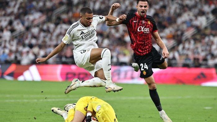 HASIL REAL MADRID - Aksi Kylian Mbappe pada babak semifinal Piala Super Spanyol antara Real Madrid dan Mallorca di King Abdullah Sports City, Kamis (9/1/2025).
