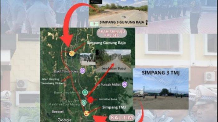 JEMBATAN BUSUI AMBRUK - Rute alternatif Kaltim-Kalsel pasca Jembatan Busui ambruk, Kamis (16/1/2025). Polres Paser membagi dua arus lalu lintas Kaltim-Kalsel yakni untuk kendaraan kecil dan besar usai Jembatan Busui ambruk karena ditabrak truk trailer pengangkut semen, Kamis (16/1/2025) dini hari tadi.