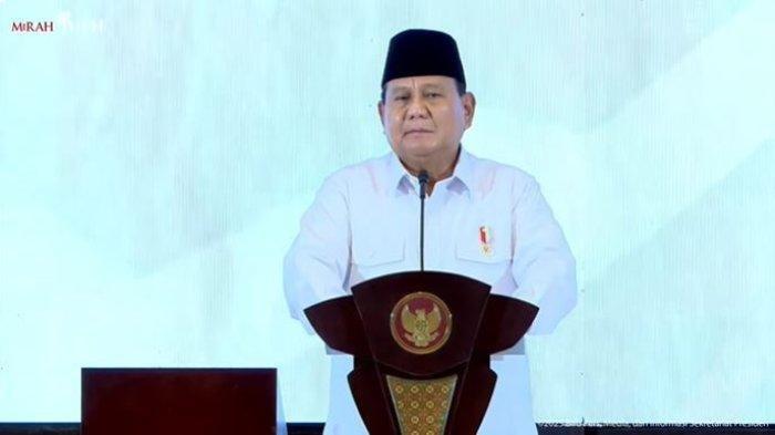 Presiden Prabowo Subianto saat berpidato dalam acara Musyawarah Nasional (Munas) Konsolidasi Kamar Dagang Indonesia (Kadin Indonesia) di Jakarta, Kamis (16/1/2025).