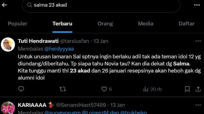 Akun x menyebutkan jika Salma akan menggelar akad nikah pada 23 Januari dan resepsi pada 26 Januari mendatang