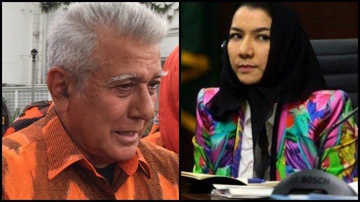 KORUPSI RITA WIDYASARI - Ketua Umum Pemuda Pancasila Japto Soelistyo Soerjosoemarno saat menemui Presiden Joko Widodo di Istana Kepresidenan, Jakarta, Rabu (28/8/2019). Kanan: Mantan Bupati Kukar, Rita Widyasari, terpidana korupsi saat menjalani sidang. Terbaru, KPK geledah rumah Japtosoerjoemarno terkait kasus Rita Widyasari, mantan Bupati Kukar. Simak daftar kasus Rita Widyasari.