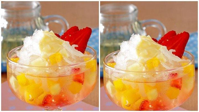 MINUMAN BUKA PUASA - Ilustrasi Es Jeli Vanila Buah. Hidangan minuman buka puasa yang berwarna-warni dan nikmat untuk diminum bersama orang terdekat di rumah! (Sajian Sedap)