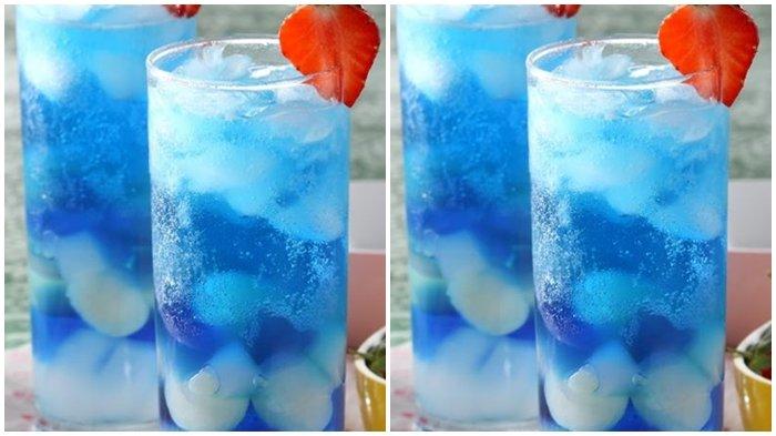 MINUMAN BUKA PUASA - Ilustrasi Es Jeli Biru. Warnanya yang unik, tentu sesuai dengan cita rasanya yang unik juga. (Sajian Sedap)