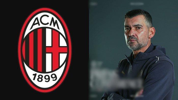 MILAN MENCARI PELATIH - Kolase logo AC Milan dengan Sergio Conceicao. Rossoneri kini tengah mencari pelatih baru sebagai pengganti Sergio Conceicao. (X/ACMilan)