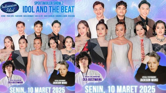INDONESIAN IDOL 2025 - Poster Indonesian Idol Season 13 Spektakuler Show 7. Senin besok, 8 peserta akan kolaborasi tampil dengan Eka Gustiwana dan ada penampilan spesial dari Jackson Wang (instagram/indonesianidolid)