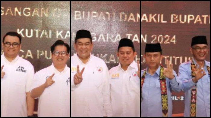 PSU PILKADA KUKAR - Dari kiri ke kanan: Aulia-Rendi, Awang Yacoub Luthman-Akhmad Zais dan Dendi- Alif, tiga paslon di PSU Pilkada Kukar 2024 saat debat Rabu (9/4/2025). Jadwal PSU Pilkada Kukar 2024, strategi kampanye ketiga paslon dari Aulia-Rendi, AYL-AZA hingga Dendi-Alif. (Instagram kpu_kukar)