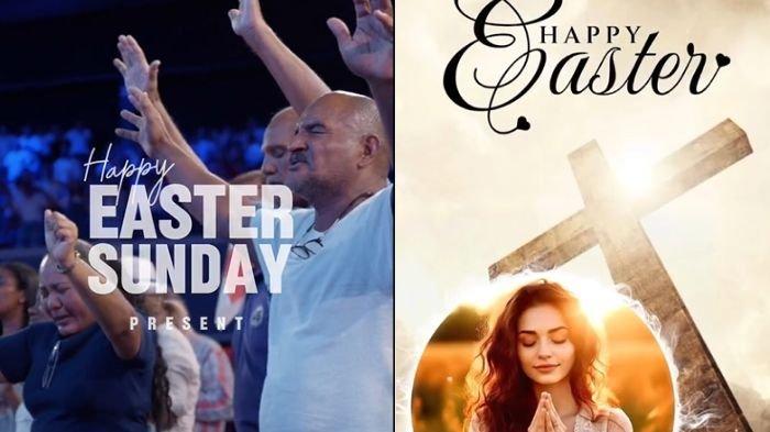 TEMPLATE PASKAH 2025 - Ilustrasi twibbon video Hari Paskah 2025 yang dikolase dari aplikasi edit video CapCut, Sabtu (19/4/2025). Berikut 20 link template CapCut tema Paskah yang bisa digunakan untuk ucapan Happy Easter. (CapCut, 2025)