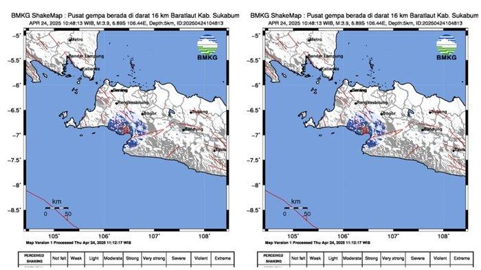 GEMPA SUKABUMI 2025 - Kabar terbaru gempa hari ini, Kamis (24/4/2025), Badan Meteorologi Klimatologi dan Geofisika ( BMKG ) merilis gempa guncang Sukabumi Jawa Barat magnitudo 3.9. Simak info selengkapnya (x/infobmkg)