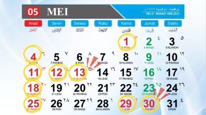 KALENDER MEI 2025 - Tangkapan layar kalender tahun 2025 yang diambil dari situs kementerian Agama (kemenag).