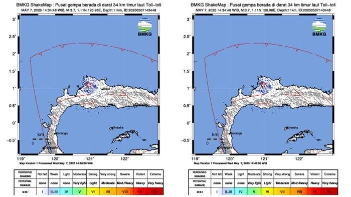 GEMPA SULTENG TERKINI - Kabar terbaru gempa hari ini, Rabu (7/5/2025), Badan Meteorologi Klimatologi dan Geofisika ( BMKG ) merilis gempa guncang Toli-Toli Sulawesi Tengah magnitudo 3.7. Simak info selengkapnya (x/infobmkg)