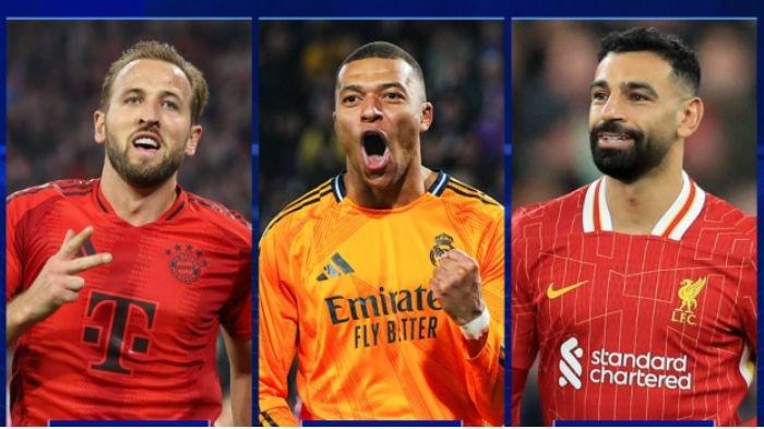SEPATU EMAS EROPA - Potret Harry Kane, Mbappe, dan Salah. Ketiga pemain tersebut bersaing mendapatkan sepatu emas Eropa 2025 (Transfermarkt)